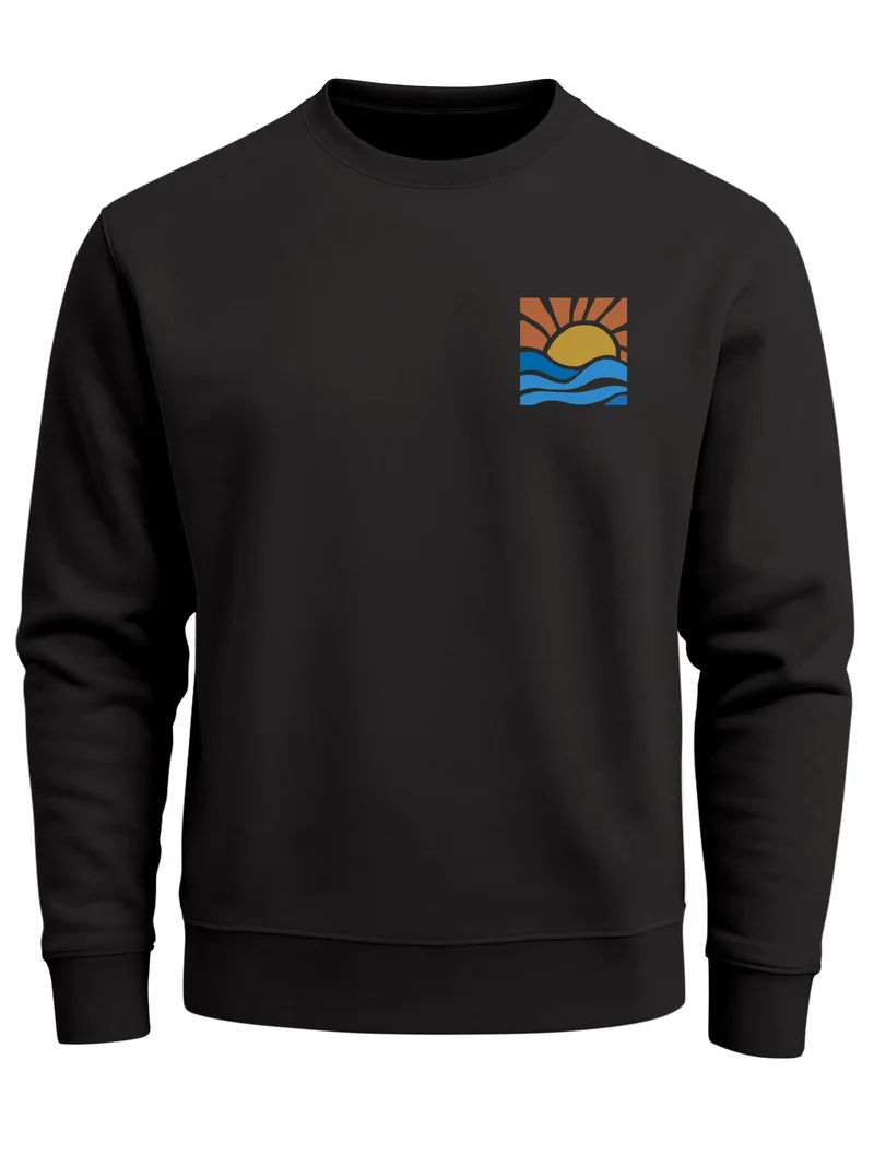 Sweatshirt Herren Logo Print Sommer Sonne Welle Strand Meer Rundhals-Pullover Fashion Streetwear