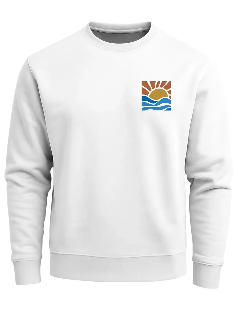 Sweatshirt Herren Logo Print Sommer Sonne Welle Strand Meer Rundhals-Pullover Fashion Streetwear