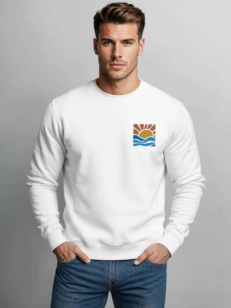 Sweatshirt Herren Logo Print Sommer Sonne Welle Strand Meer Rundhals-Pullover Fashion Streetwear