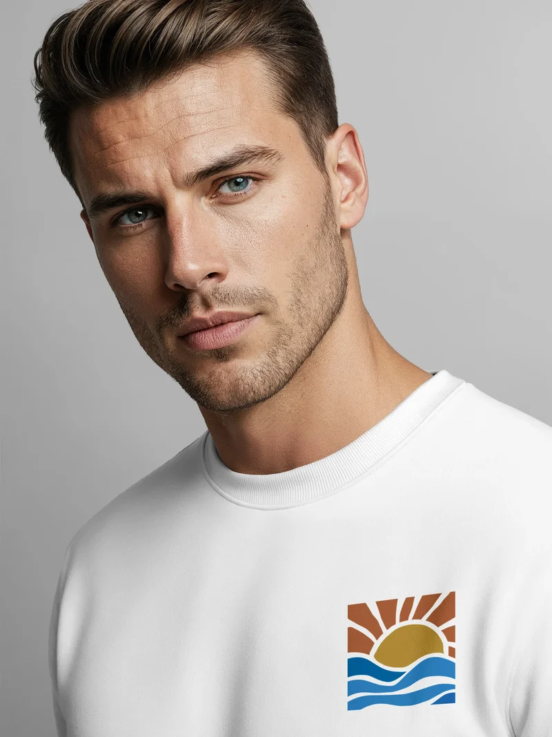 Sweatshirt Herren Logo Print Sommer Sonne Welle Strand Meer Rundhals-Pullover Fashion Streetwear