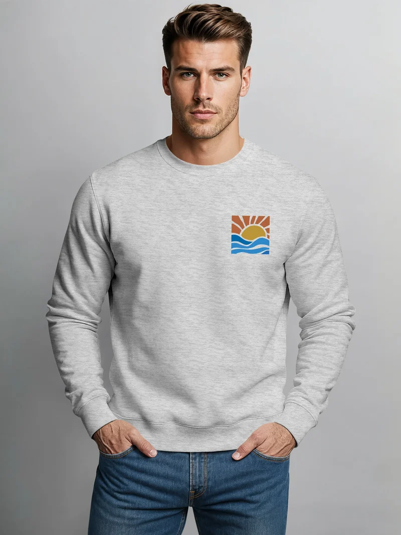 Sweatshirt Herren Logo Print Sommer Sonne Welle Strand Meer Rundhals-Pullover Fashion Streetwear