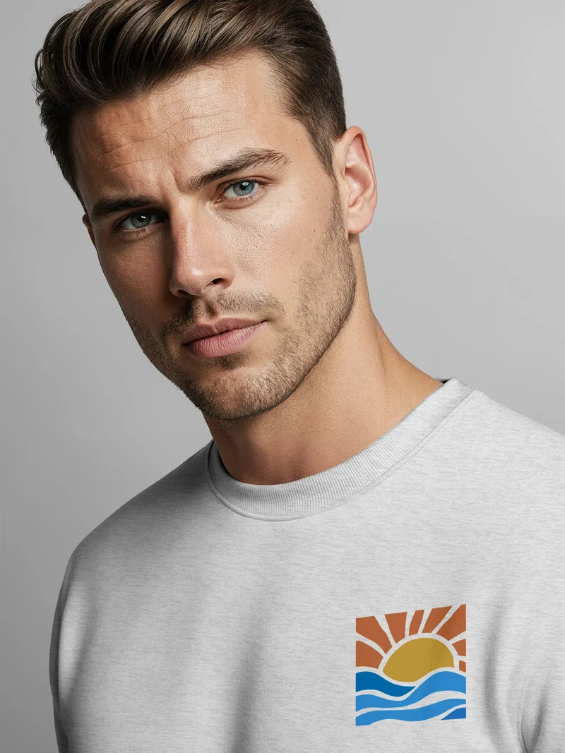 Sweatshirt Herren Logo Print Sommer Sonne Welle Strand Meer Rundhals-Pullover Fashion Streetwear