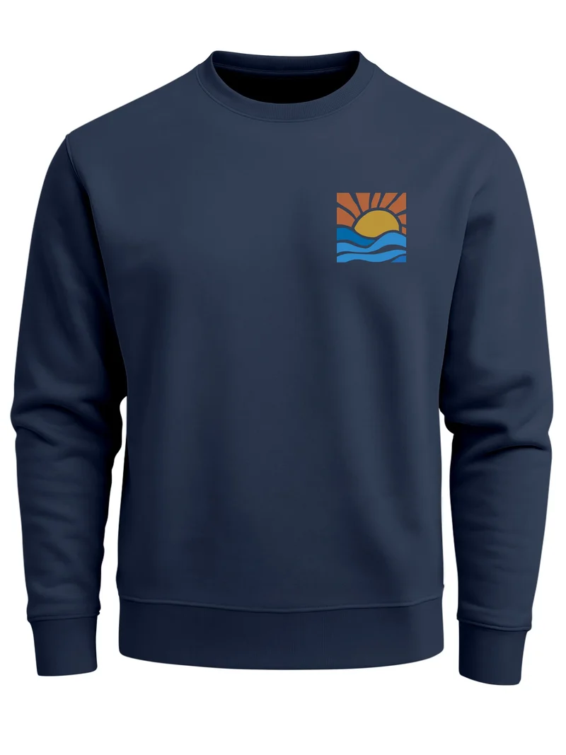Sweatshirt Herren Logo Print Sommer Sonne Welle Strand Meer Rundhals-Pullover Fashion Streetwear