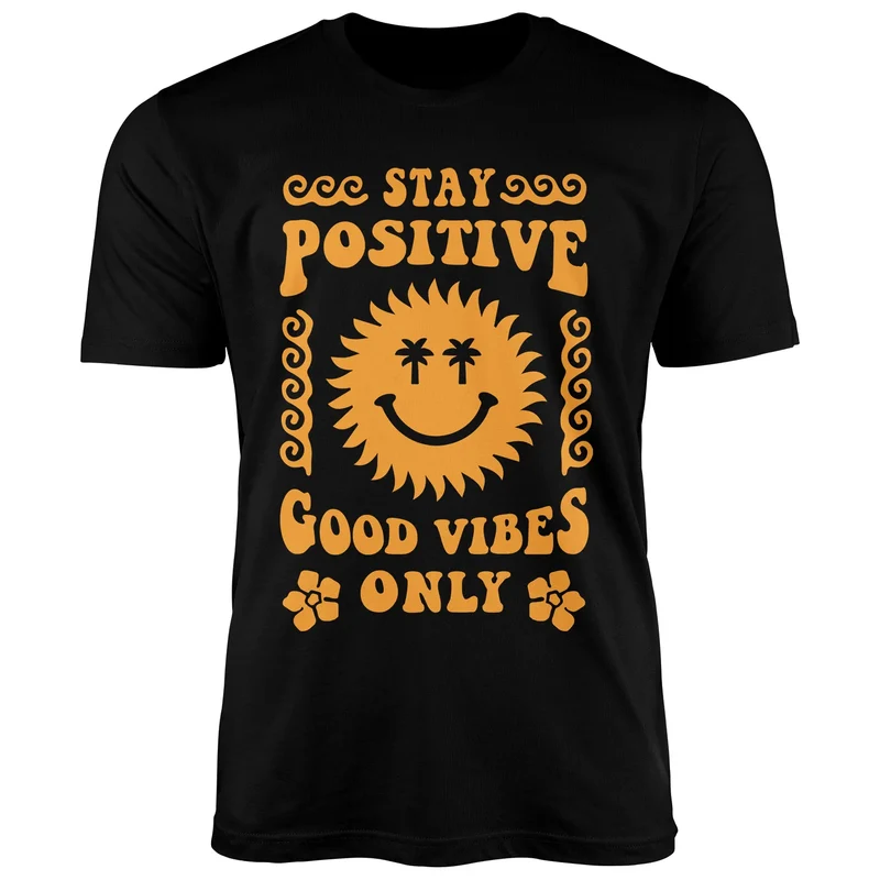 Herren T-Shirt Statement Spruch Stay Positive Good Vibes Only Sonne Smile Sommer Fashion Streetstyle