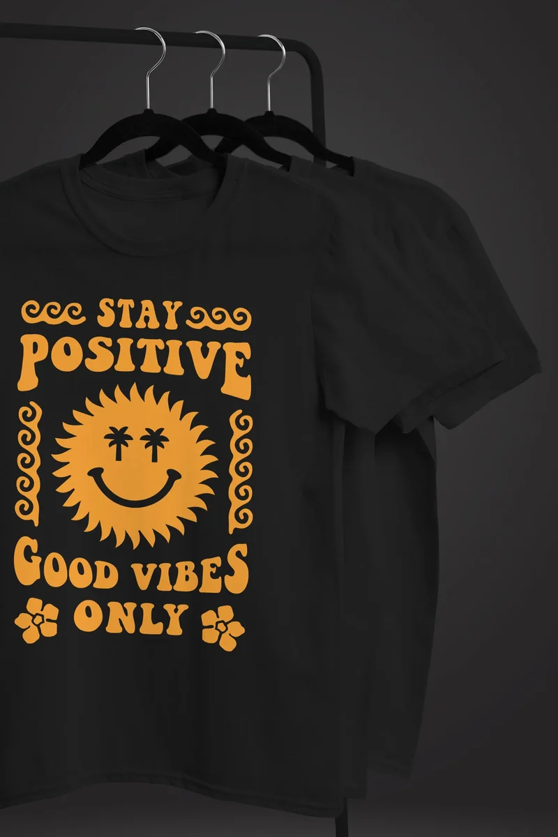 Herren T-Shirt Statement Spruch Stay Positive Good Vibes Only Sonne Smile Sommer Fashion Streetstyle