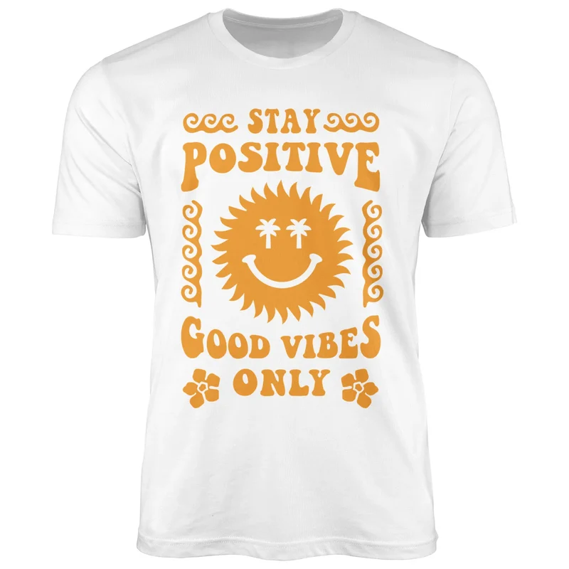 Herren T-Shirt Statement Spruch Stay Positive Good Vibes Only Sonne Smile Sommer Fashion Streetstyle