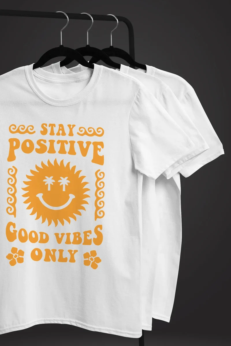 Herren T-Shirt Statement Spruch Stay Positive Good Vibes Only Sonne Smile Sommer Fashion Streetstyle