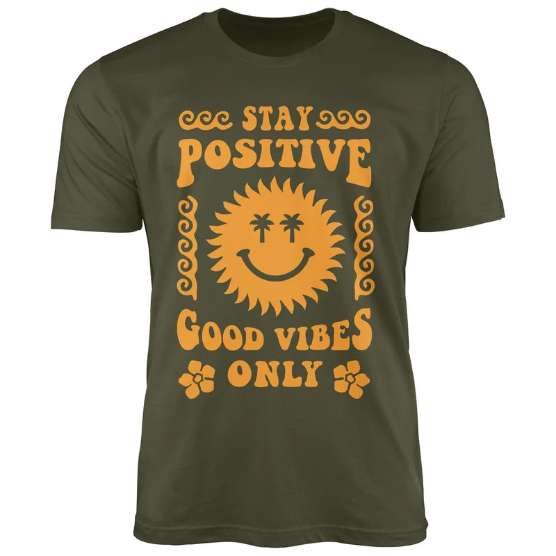 Herren T-Shirt Statement Spruch Stay Positive Good Vibes Only Sonne Smile Sommer Fashion Streetstyle
