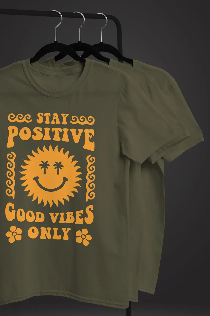 Herren T-Shirt Statement Spruch Stay Positive Good Vibes Only Sonne Smile Sommer Fashion Streetstyle