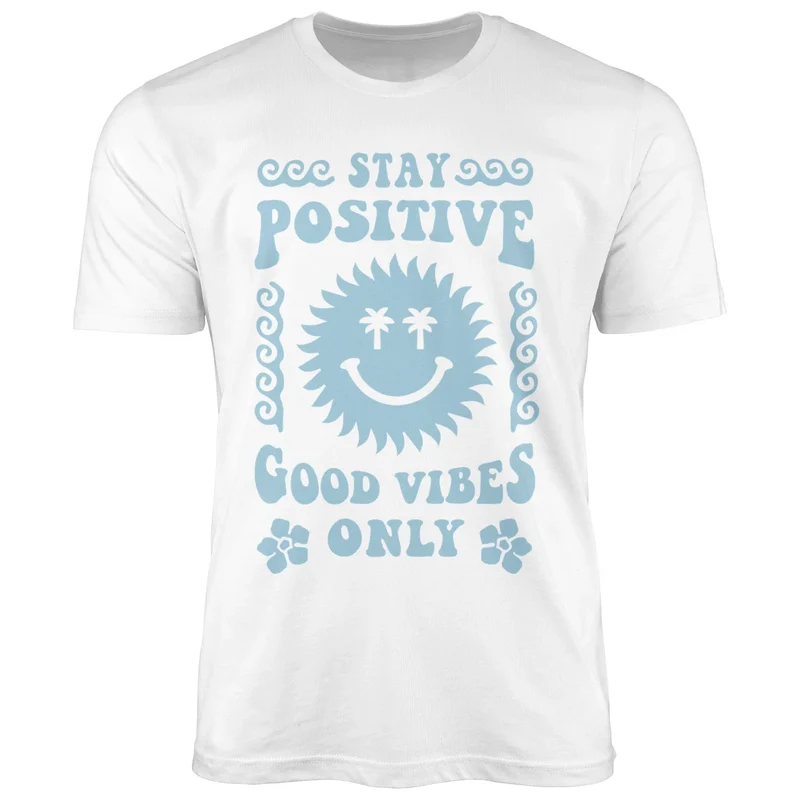 Herren T-Shirt Statement Spruch Stay Positive Good Vibes Only Sonne Smile Sommer Fashion Streetstyle