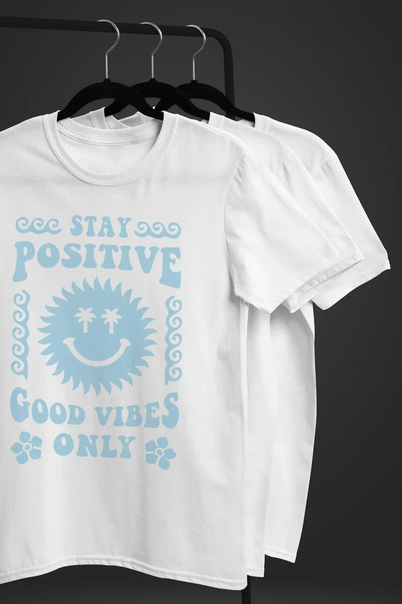 Herren T-Shirt Statement Spruch Stay Positive Good Vibes Only Sonne Smile Sommer Fashion Streetstyle