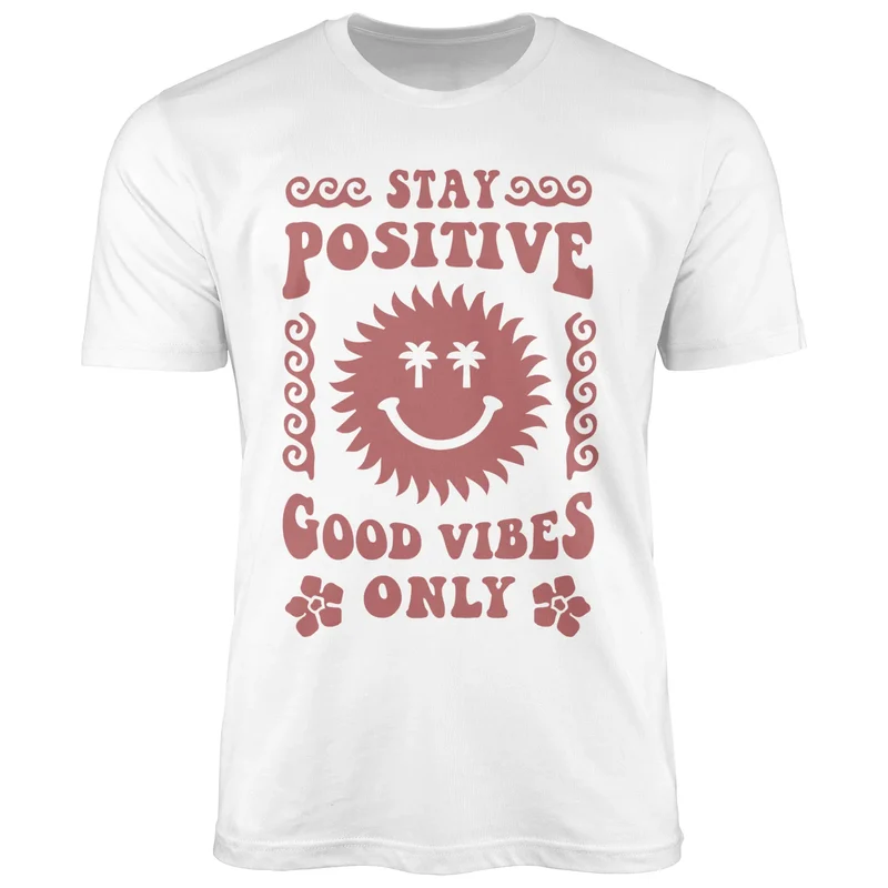 Herren T-Shirt Statement Spruch Stay Positive Good Vibes Only Sonne Smile Sommer Fashion Streetstyle