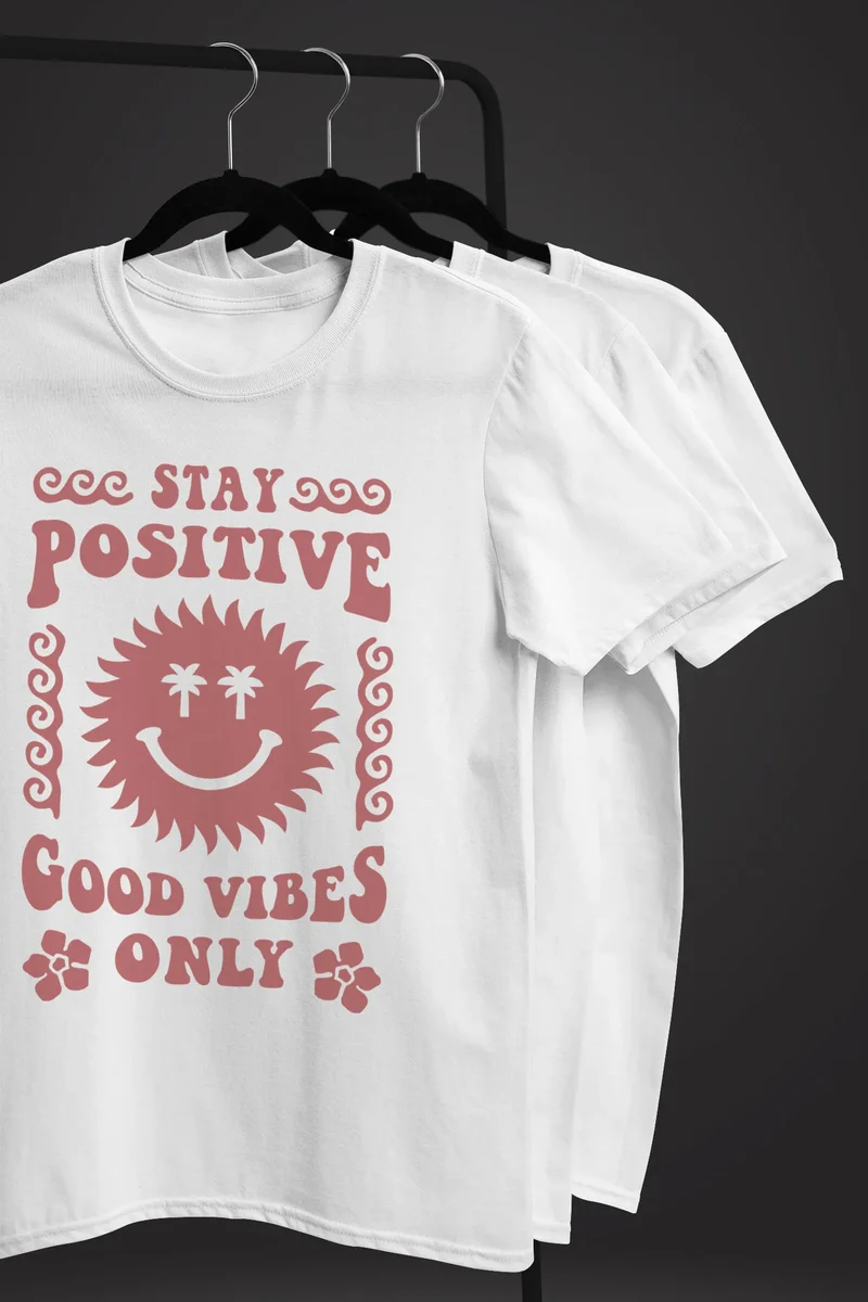 Herren T-Shirt Statement Spruch Stay Positive Good Vibes Only Sonne Smile Sommer Fashion Streetstyle
