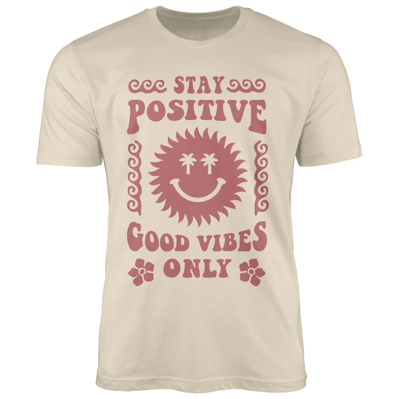 Herren T-Shirt Statement Spruch Stay Positive Good Vibes Only Sonne Smile Sommer Fashion Streetstyle