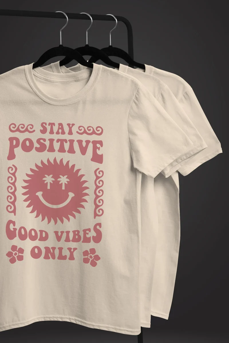 Herren T-Shirt Statement Spruch Stay Positive Good Vibes Only Sonne Smile Sommer Fashion Streetstyle