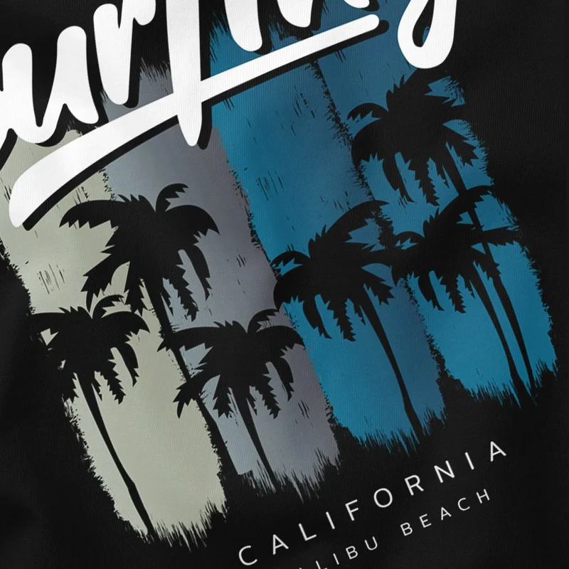 Herren T-Shirt Surfing California Malibu Beach Sommer Strand Palmen Print Aufdruck Fashion Streetstyle