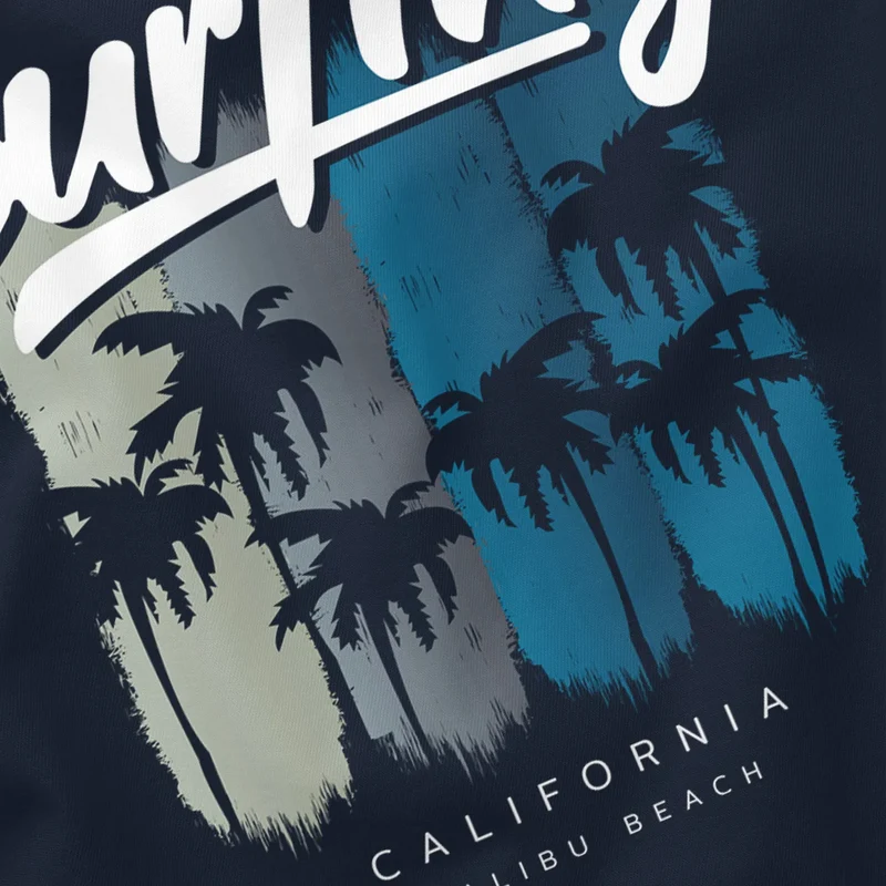 Herren T-Shirt Surfing California Malibu Beach Sommer Strand Palmen Print Aufdruck Fashion Streetstyle