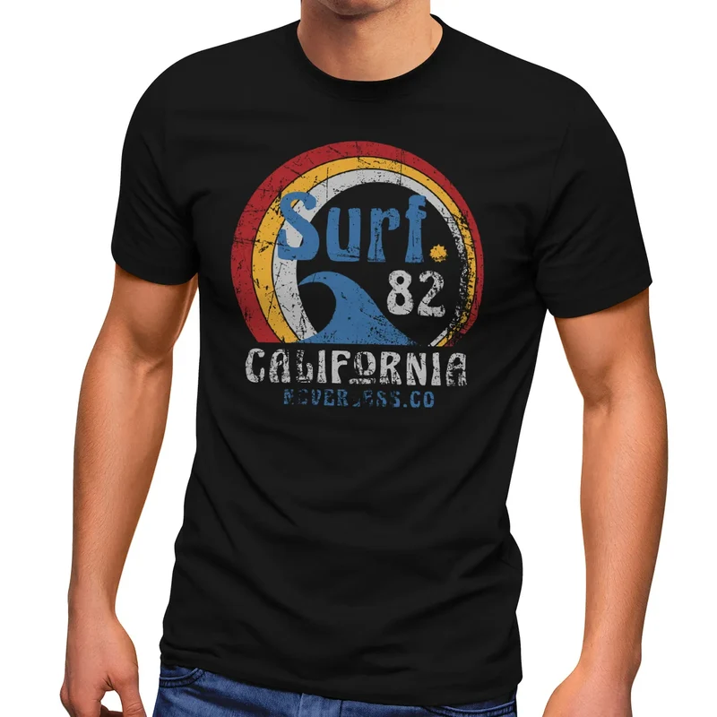 Herren T-Shirt Surf Logo California USA Welle Surfing Style Aufdruck Print Fashion Streetstyle