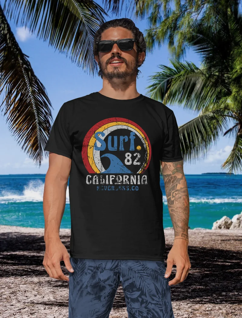 Herren T-Shirt Surf Logo California USA Welle Surfing Style Aufdruck Print Fashion Streetstyle