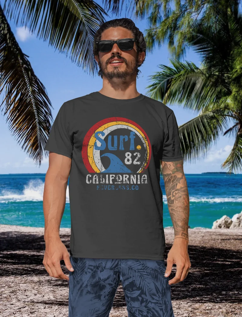 Herren T-Shirt Surf Logo California USA Welle Surfing Style Aufdruck Print Fashion Streetstyle