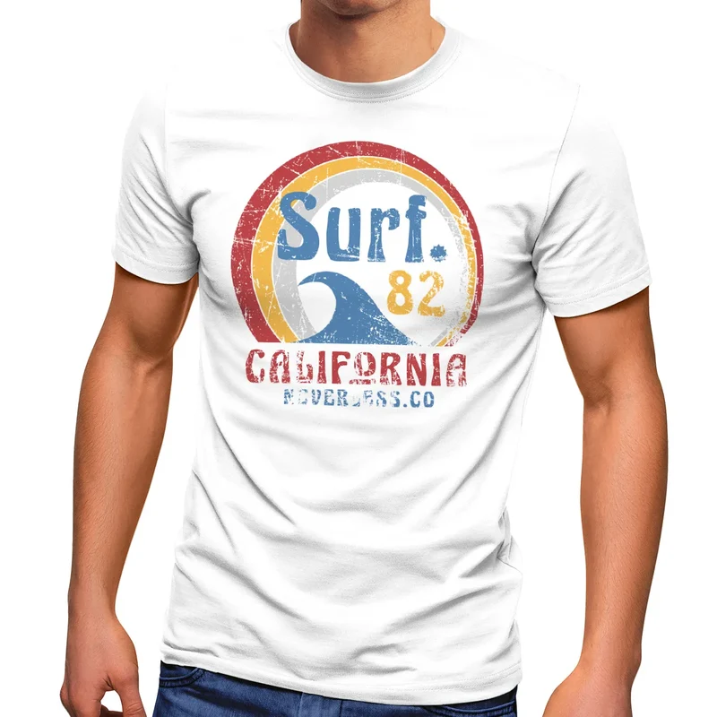 Herren T-Shirt Surf Logo California USA Welle Surfing Style Aufdruck Print Fashion Streetstyle