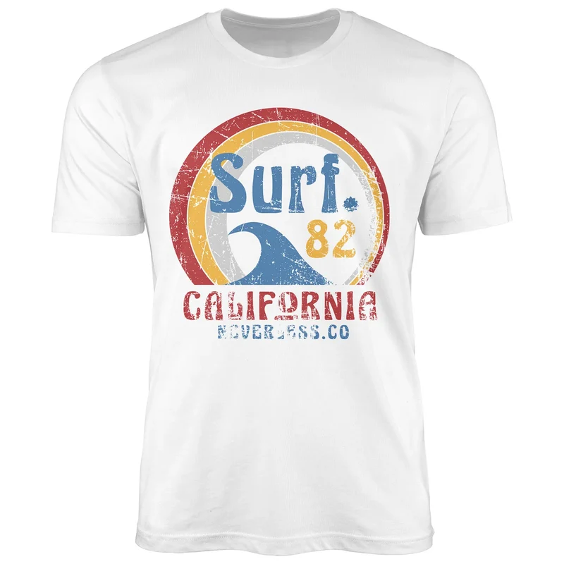 Herren T-Shirt Surf Logo California USA Welle Surfing Style Aufdruck Print Fashion Streetstyle