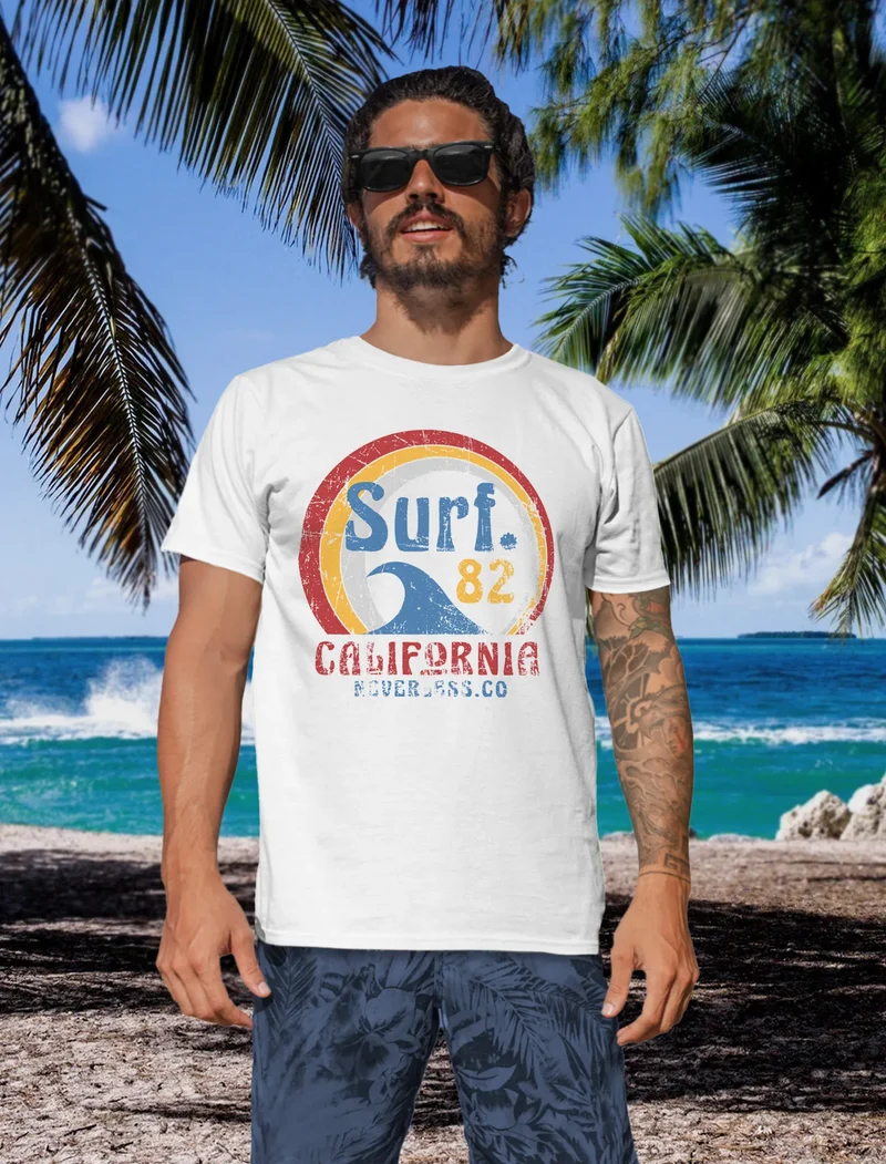 Herren T-Shirt Surf Logo California USA Welle Surfing Style Aufdruck Print Fashion Streetstyle