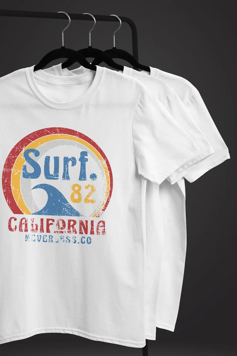Herren T-Shirt Surf Logo California USA Welle Surfing Style Aufdruck Print Fashion Streetstyle