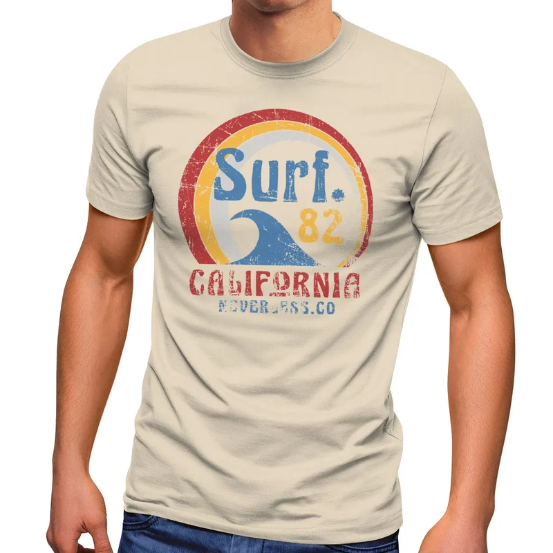Herren T-Shirt Surf Logo California USA Welle Surfing Style Aufdruck Print Fashion Streetstyle