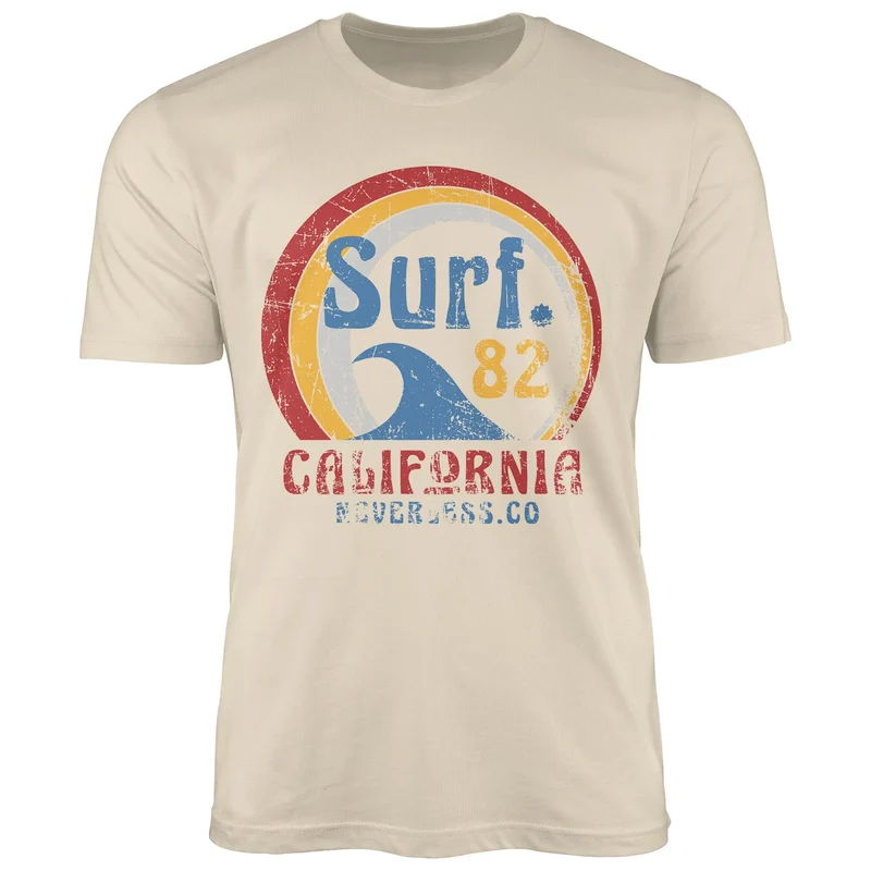 Herren T-Shirt Surf Logo California USA Welle Surfing Style Aufdruck Print Fashion Streetstyle