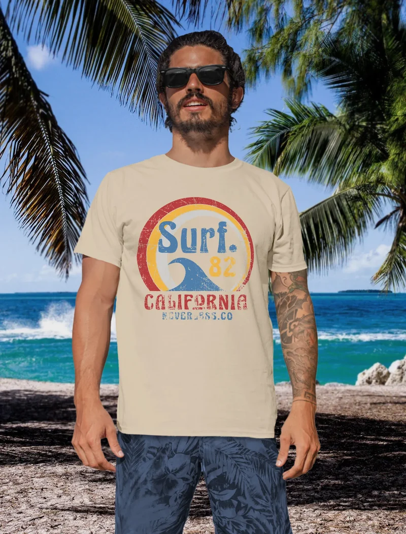 Herren T-Shirt Surf Logo California USA Welle Surfing Style Aufdruck Print Fashion Streetstyle