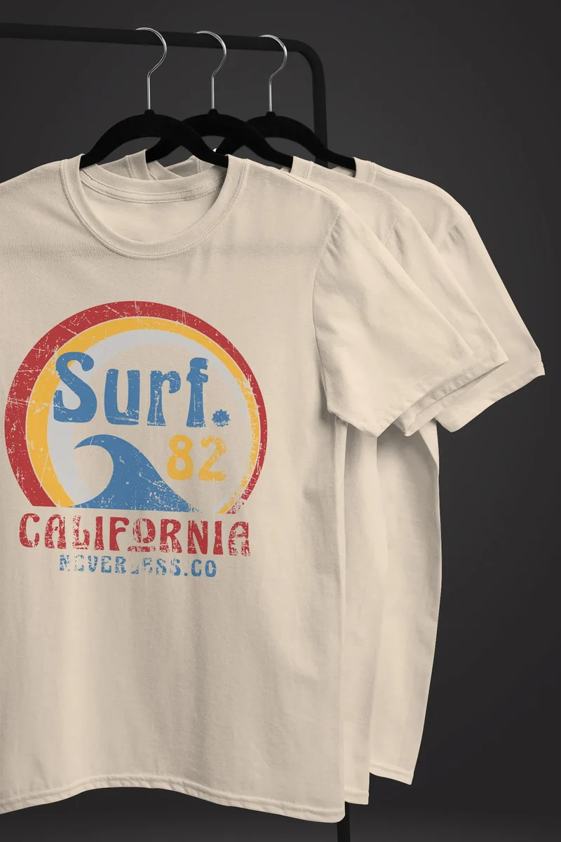 Herren T-Shirt Surf Logo California USA Welle Surfing Style Aufdruck Print Fashion Streetstyle