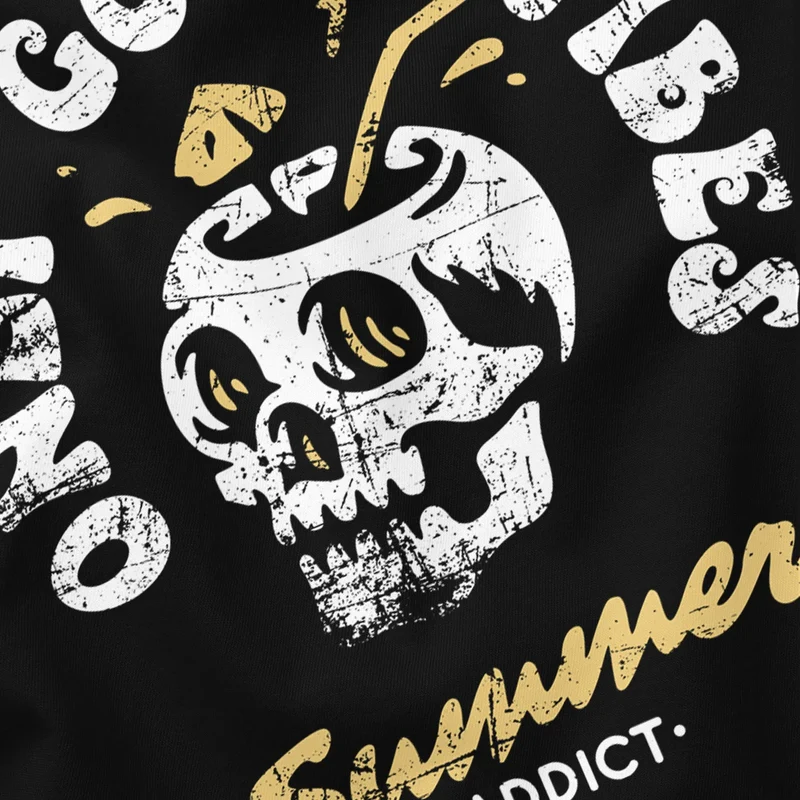 Herren T-Shirt Totenkopf Schrift Only Good Vibes Skull Summer Sommer Retro Vintage Printshirt Fashion Streetstyle