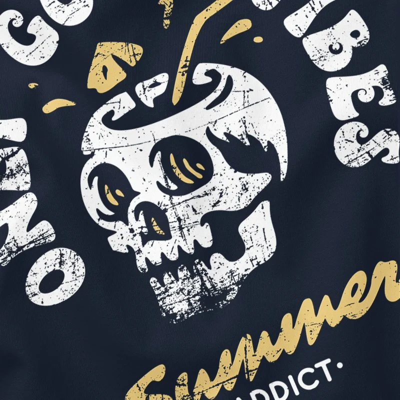 Herren T-Shirt Totenkopf Schrift Only Good Vibes Skull Summer Sommer Retro Vintage Printshirt Fashion Streetstyle