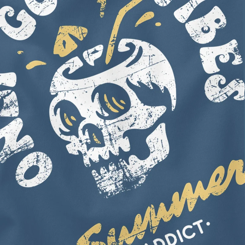 Herren T-Shirt Totenkopf Schrift Only Good Vibes Skull Summer Sommer Retro Vintage Printshirt Fashion Streetstyle