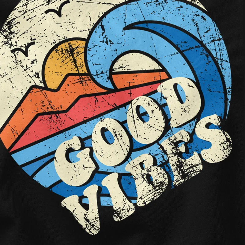 Herren T-Shirt Good Vibes Welle Hippie Slogan Statement Surf Design Vintage Retro Fashion Streetstyle