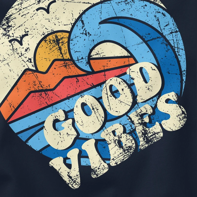 Herren T-Shirt Good Vibes Welle Hippie Slogan Statement Surf Design Vintage Retro Fashion Streetstyle