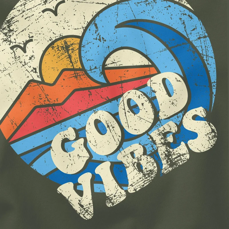 Herren T-Shirt Good Vibes Welle Hippie Slogan Statement Surf Design Vintage Retro Fashion Streetstyle