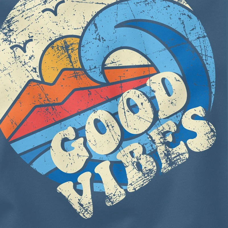 Herren T-Shirt Good Vibes Welle Hippie Slogan Statement Surf Design Vintage Retro Fashion Streetstyle