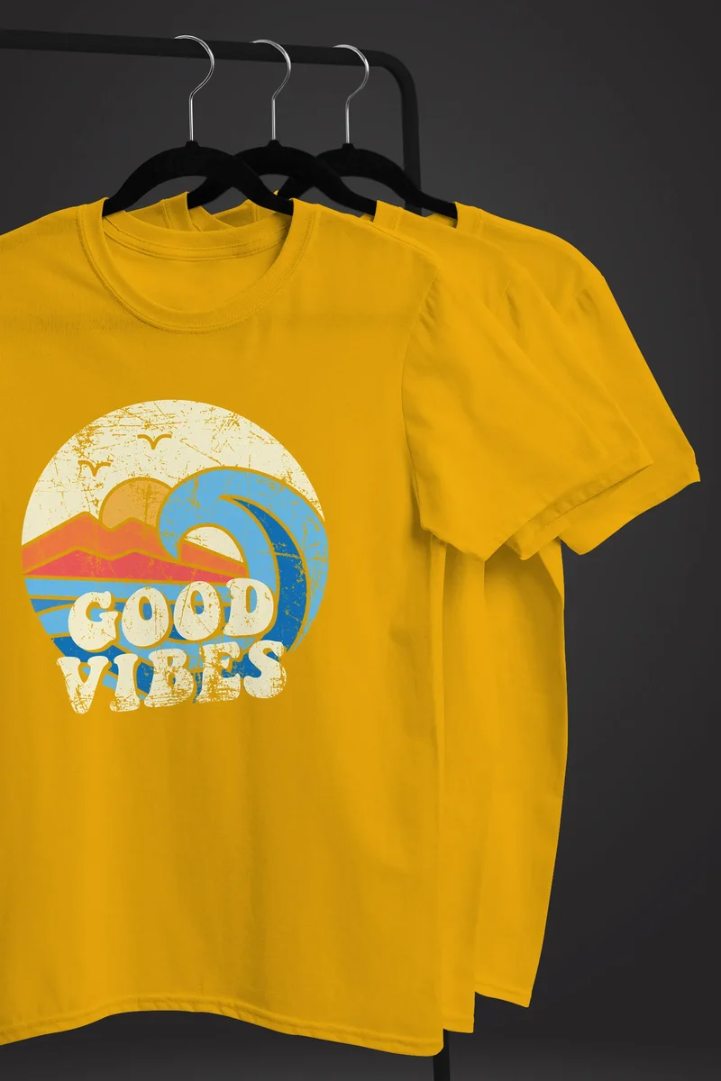 Herren T-Shirt Good Vibes Welle Hippie Slogan Statement Surf Design Vintage Retro Fashion Streetstyle