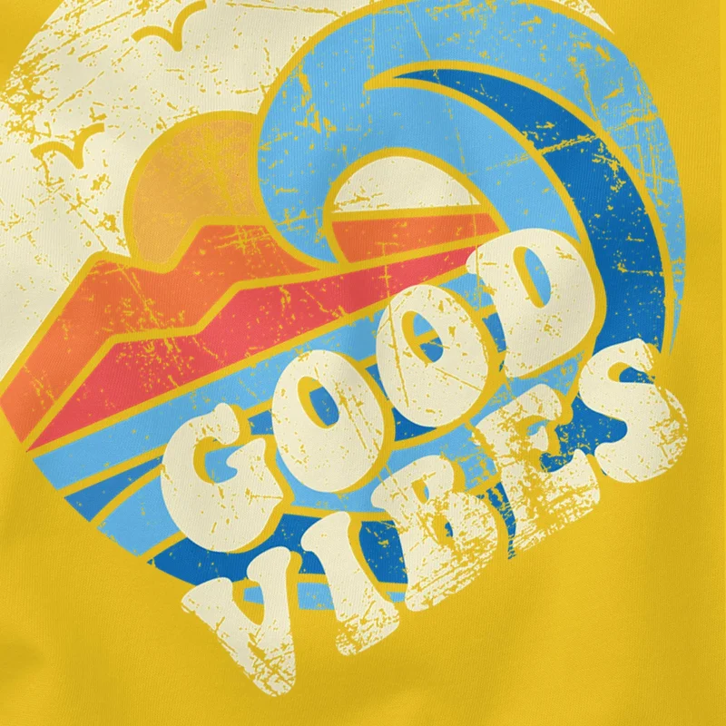 Herren T-Shirt Good Vibes Welle Hippie Slogan Statement Surf Design Vintage Retro Fashion Streetstyle