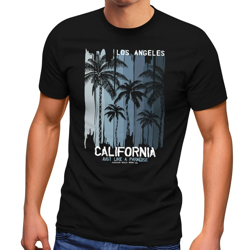 Herren T-Shirt Los Angeles California USA Sommer Bedruckt Aufdruck Print Surfing Fashion Streetstyle
