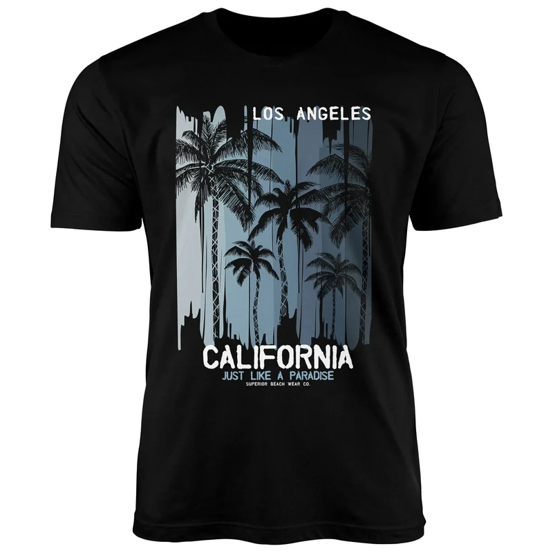 Herren T-Shirt Los Angeles California USA Sommer Bedruckt Aufdruck Print Surfing Fashion Streetstyle