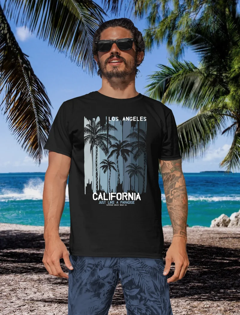 Herren T-Shirt Los Angeles California USA Sommer Bedruckt Aufdruck Print Surfing Fashion Streetstyle