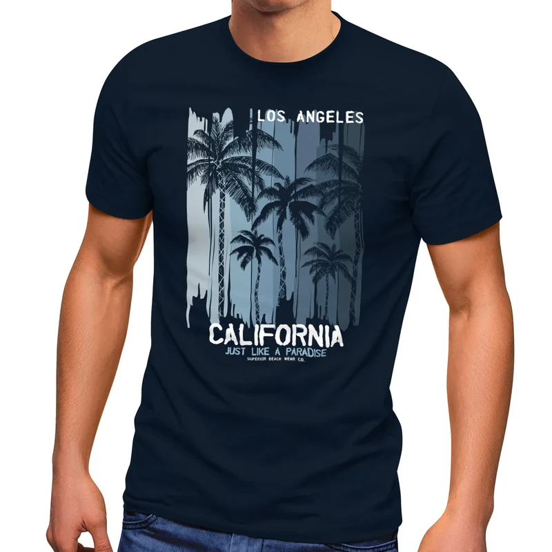 Herren T-Shirt Los Angeles California USA Sommer Bedruckt Aufdruck Print Surfing Fashion Streetstyle