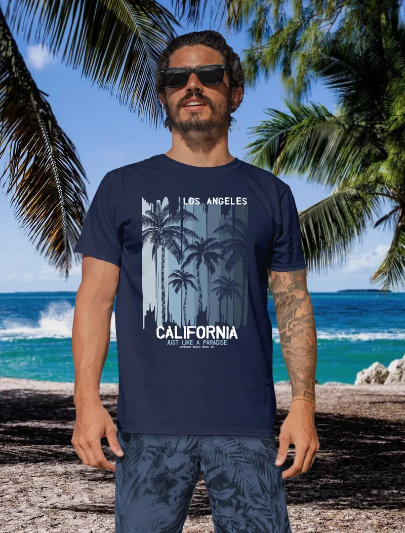 Herren T-Shirt Los Angeles California USA Sommer Bedruckt Aufdruck Print Surfing Fashion Streetstyle