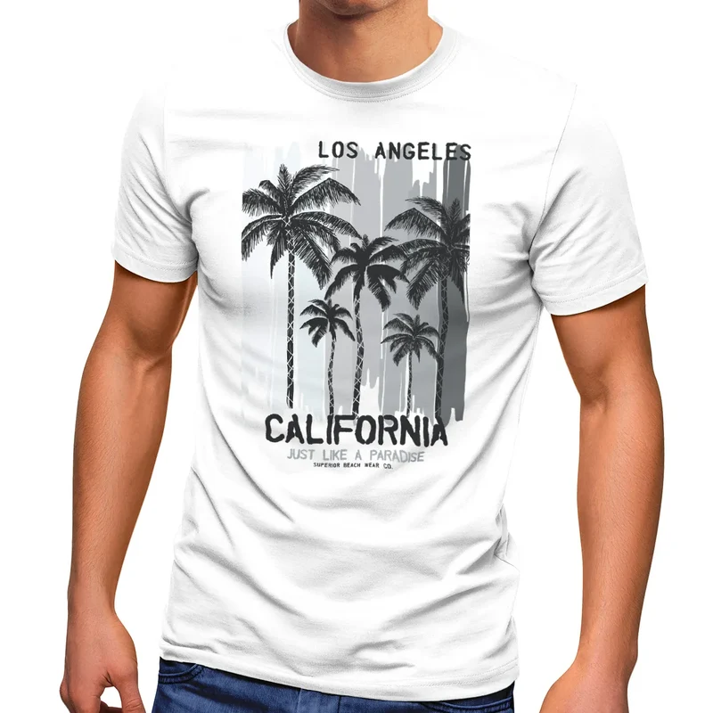 Herren T-Shirt Los Angeles California USA Sommer Bedruckt Aufdruck Print Surfing Fashion Streetstyle