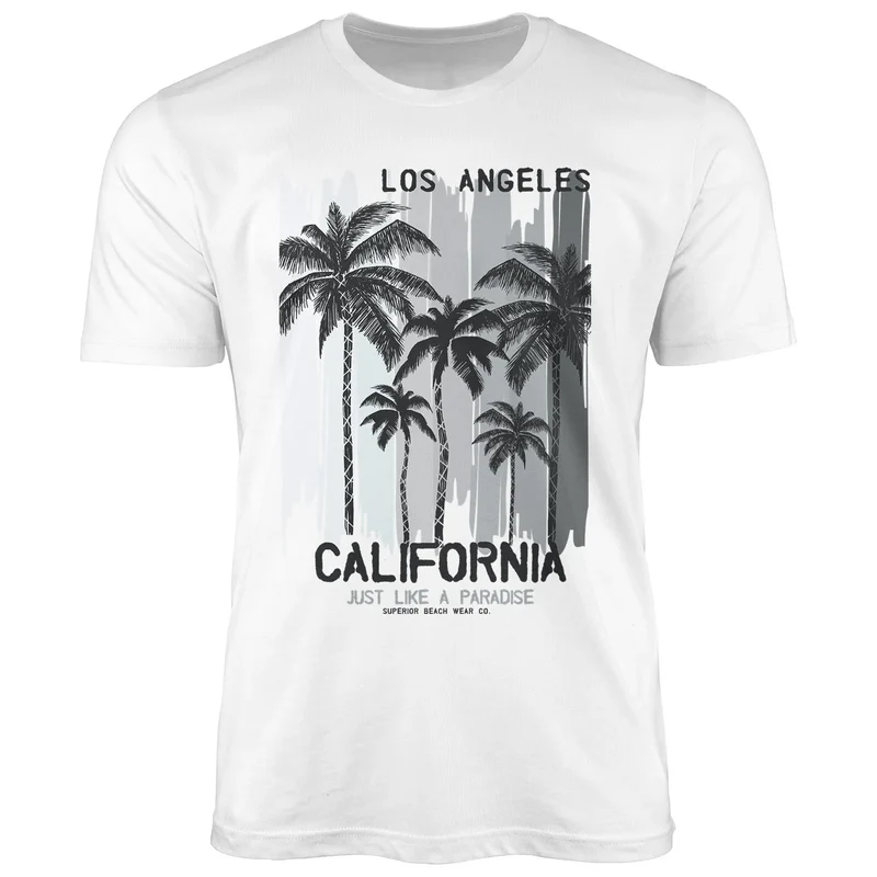 Herren T-Shirt Los Angeles California USA Sommer Bedruckt Aufdruck Print Surfing Fashion Streetstyle