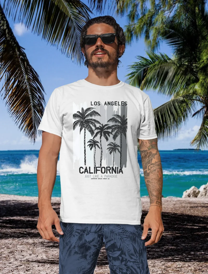 Herren T-Shirt Los Angeles California USA Sommer Bedruckt Aufdruck Print Surfing Fashion Streetstyle