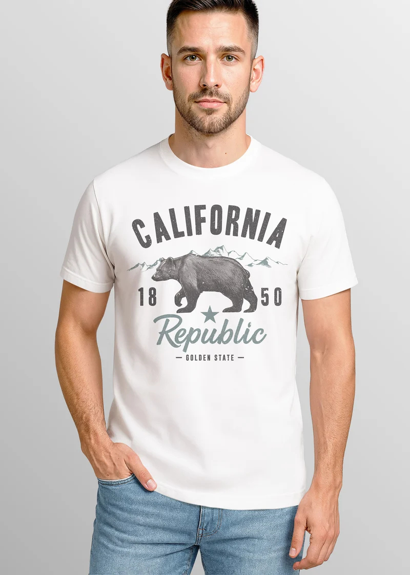 Herren T-Shirt California Sommer Summer Golden State USA Bär Bear Bedruckt Aufdruck Print Fashion Streetstyle